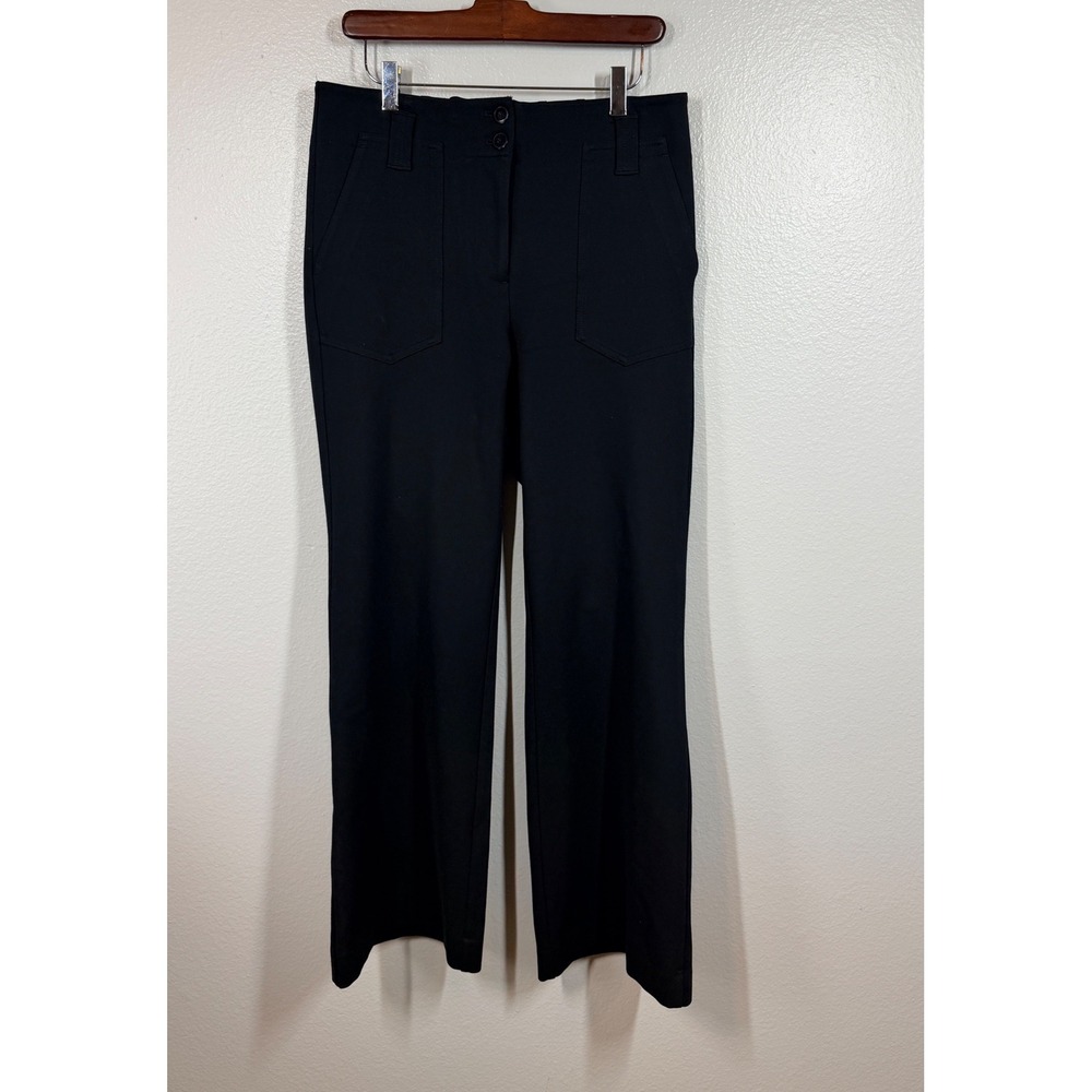 Maeve Pants Womens 6 Black Wide Leg Trouser Ponte Knit Patch Pocket Stretch